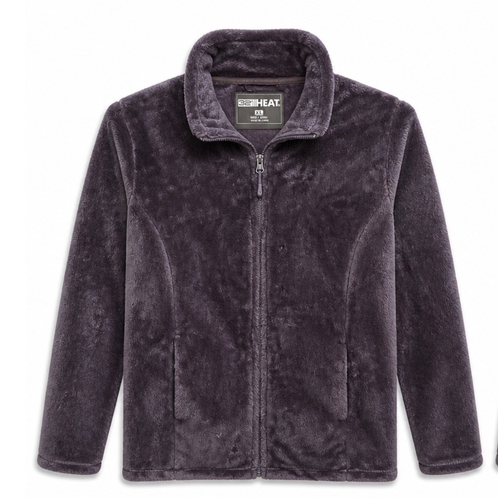 32 Degrees Heat Womens Plush Faux Fur Fleece Full Zip Jacket Gray XL